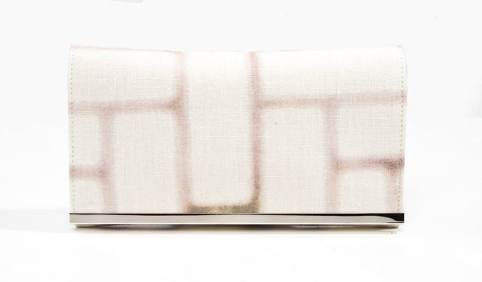 MITCHELL LIPSTICK CLUTCH IN BLURRED LINES ON WHITE LINEN