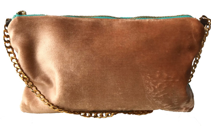 MINI DARCY DISCO POUCH IN PEACH & TURQUOISE COLOR-BLOCKED VELVET