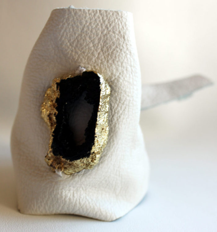 BLACK DRUZY ON WHITE LEATHER CUFF