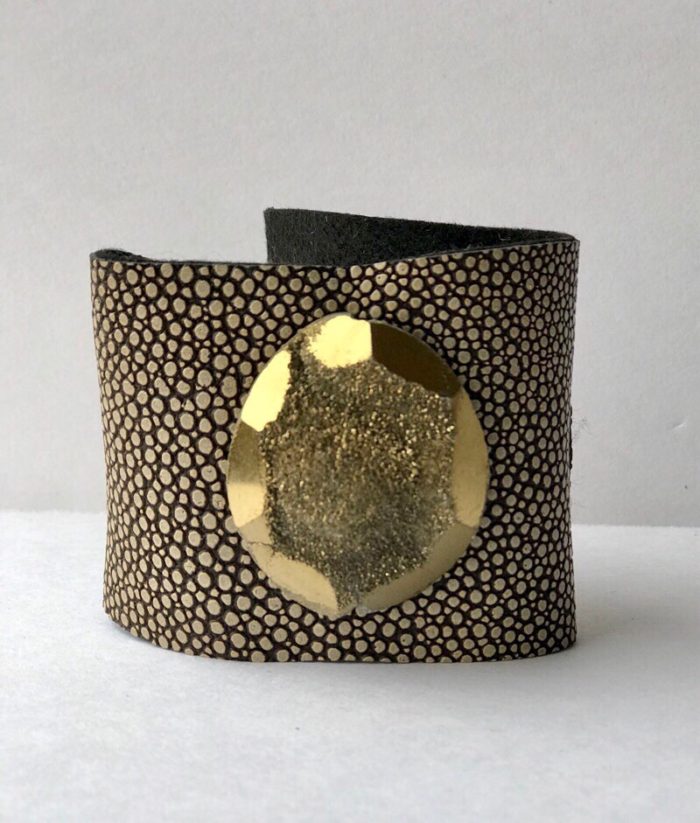 GOLD DRUZY ON SHAGREEN LEATHER WRIST CUFF